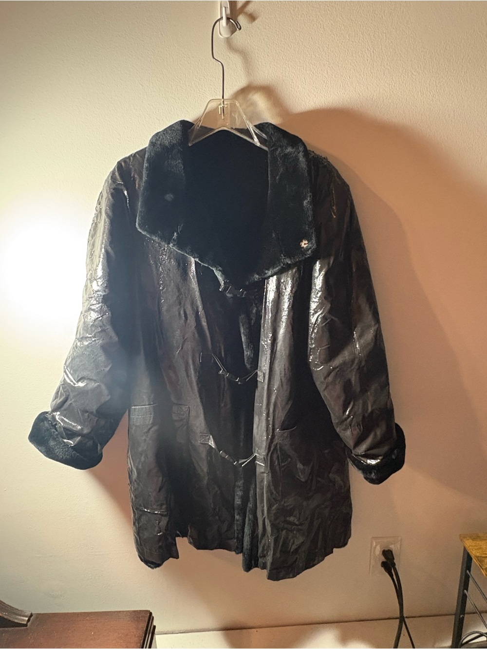 Vintage Borgazia Dubrowsky Perlbinder Black Deep Pile Faux Fur Coat Jacket